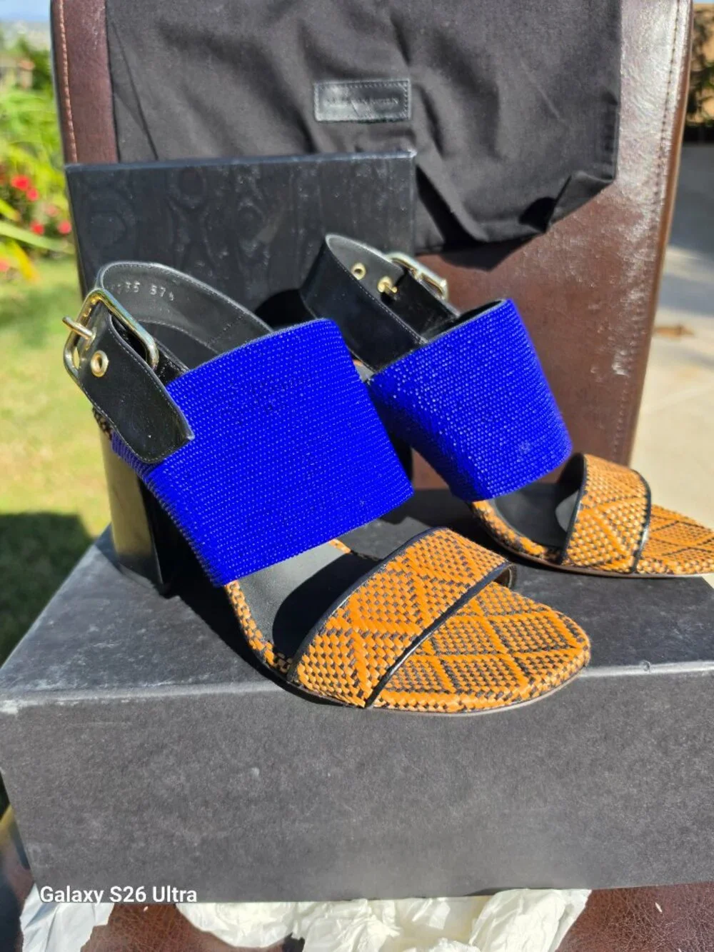 DRIES VAN NOTEN Blue Bead Heel Sandals 37.5 80mm WS25/135/H80 Blue 504 Full Set